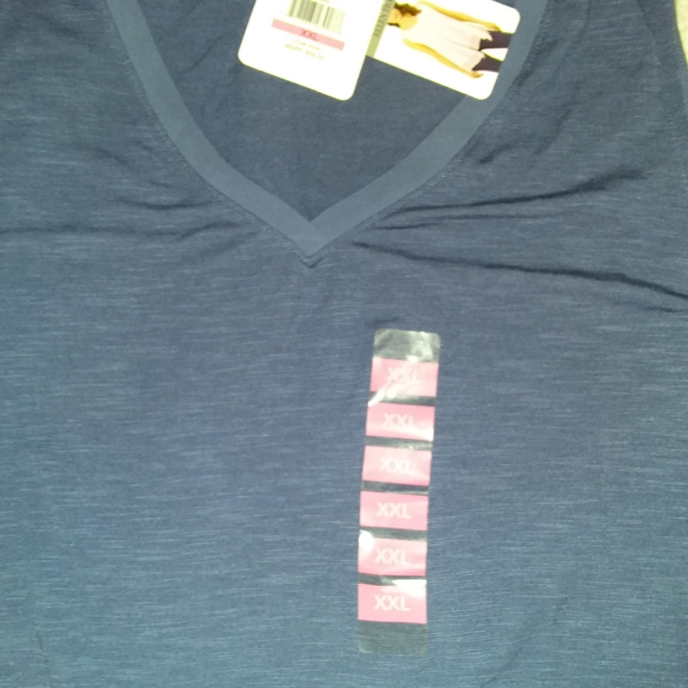 Work out tank top, company Ellen Tracy XXL, Navy blue sheer across the bottom